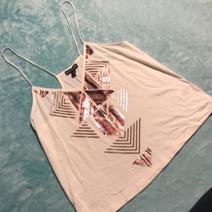 Sleeveless Sequins Crop Top Boho Cream Ivory NWT